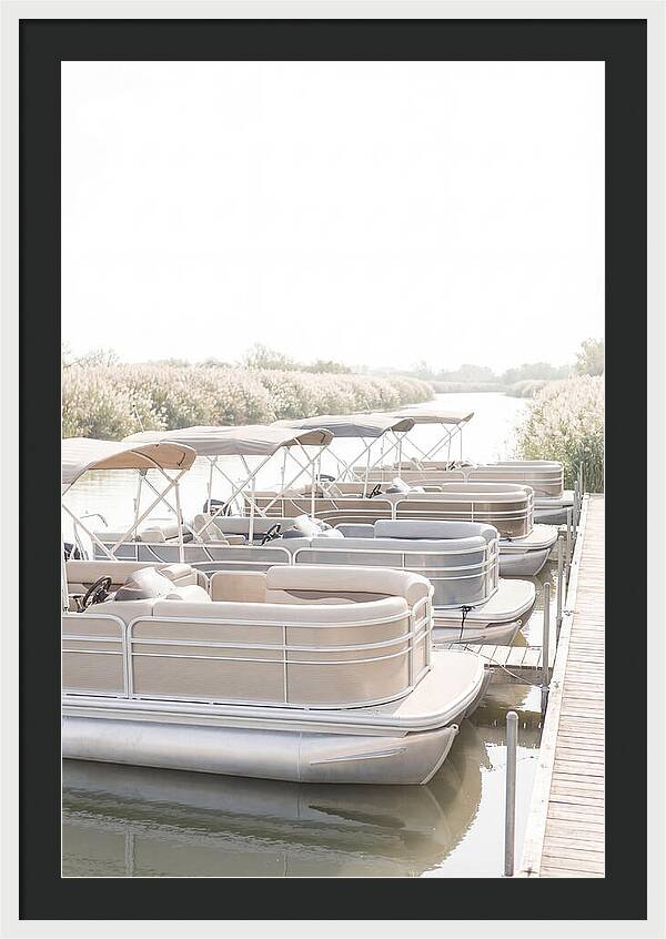 Pontoon Boats Along Reed Lined River