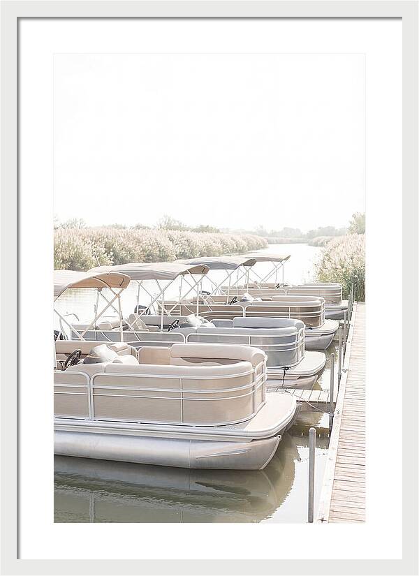 Pontoon Boats Along Reed Lined River