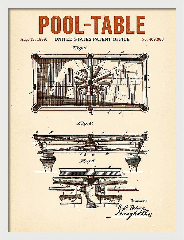 Pool Table Retro Patent Us409060a