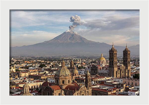 Popocatepetl Over Puebla Rooftops