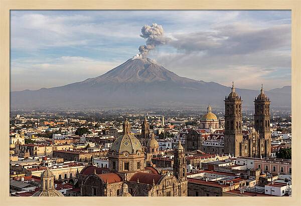 Popocatepetl Over Puebla Rooftops