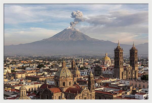 Popocatepetl Over Puebla Rooftops