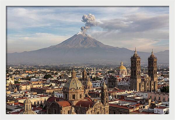 Popocatepetl Over Puebla Rooftops