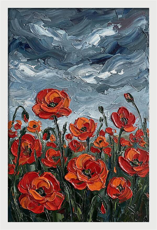 Poppy Field Under Dramatic Skies