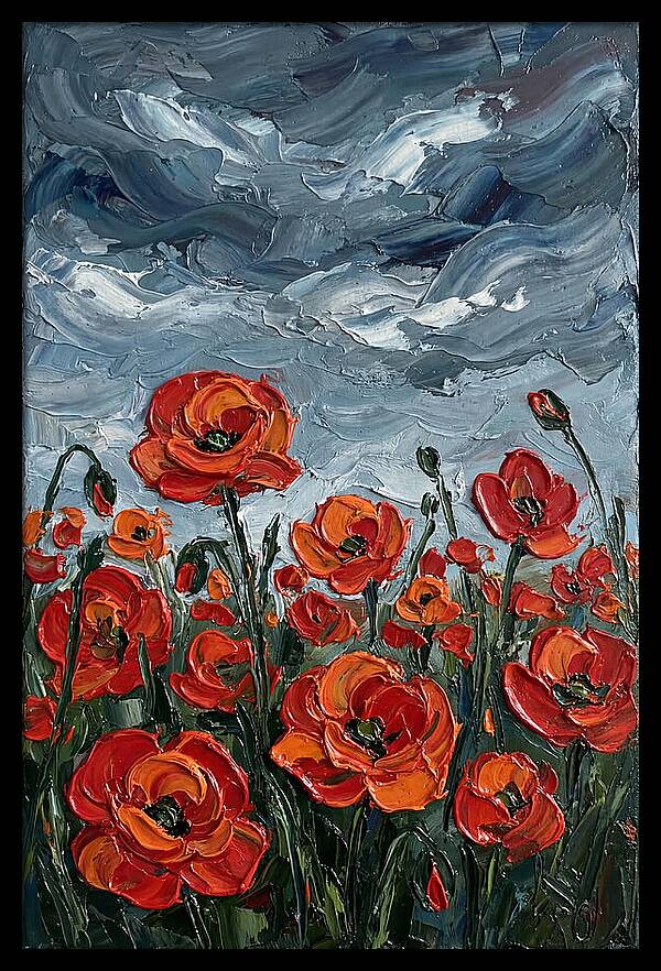 Poppy Field Under Dramatic Skies