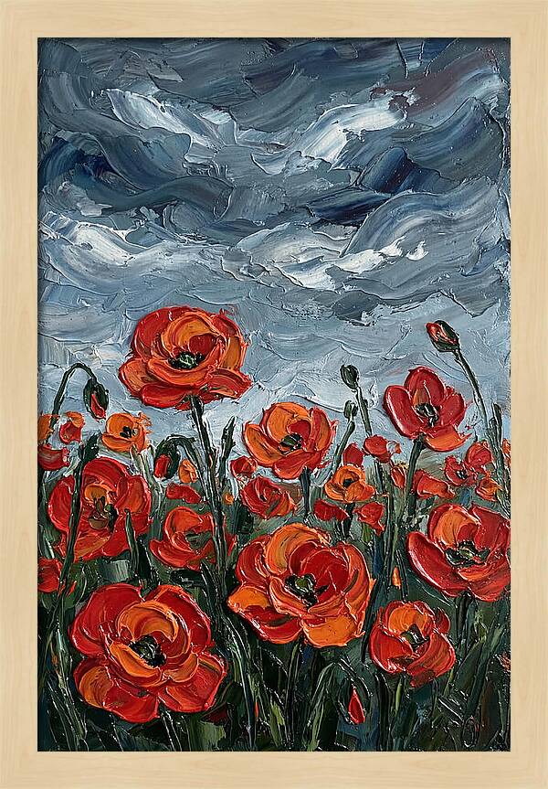 Poppy Field Under Dramatic Skies