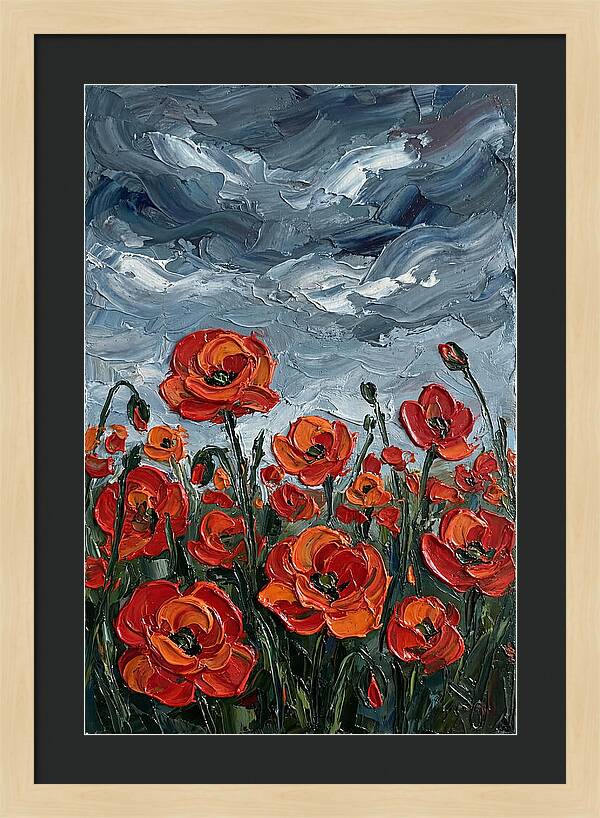 Poppy Field Under Dramatic Skies