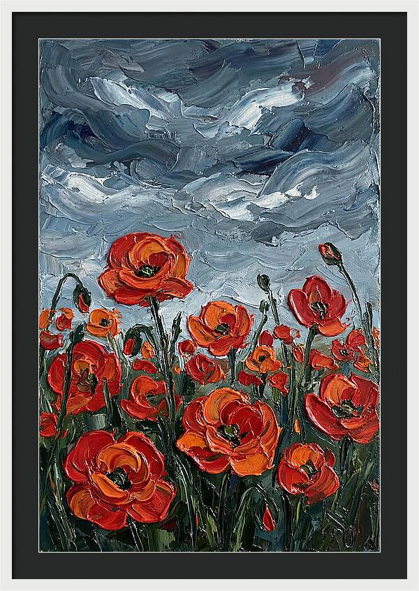 Poppy Field Under Dramatic Skies