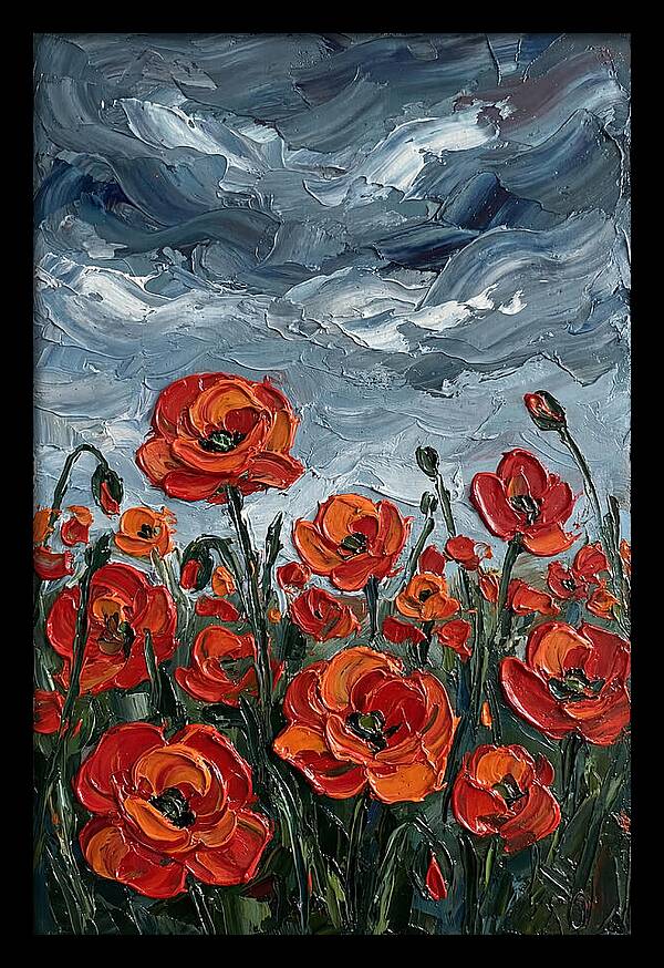 Poppy Field Under Dramatic Skies