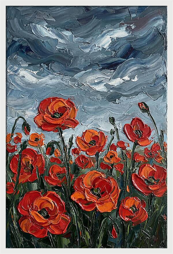 Poppy Field Under Dramatic Skies