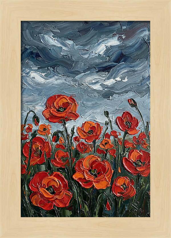 Poppy Field Under Dramatic Skies