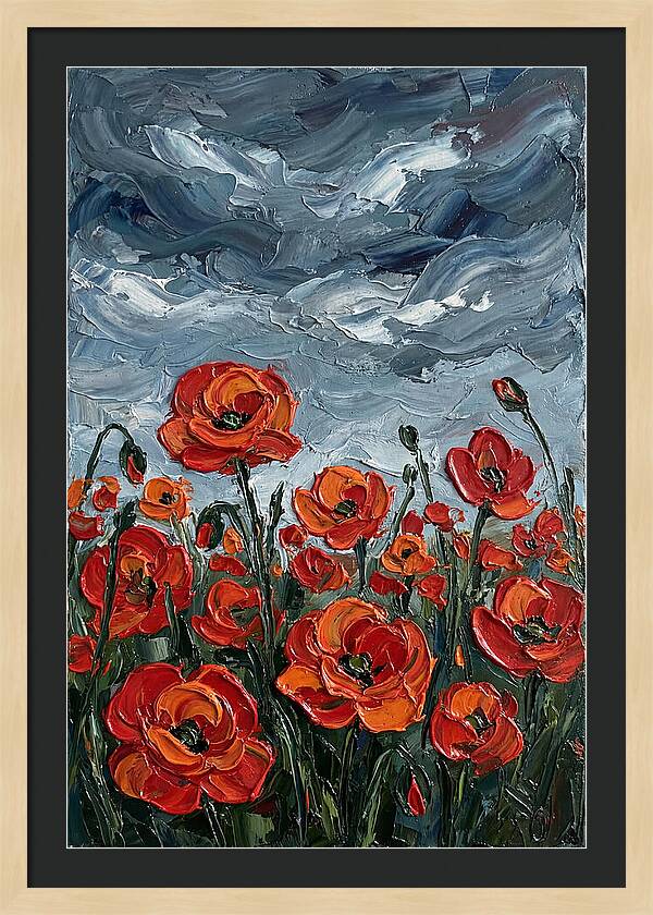 Poppy Field Under Dramatic Skies