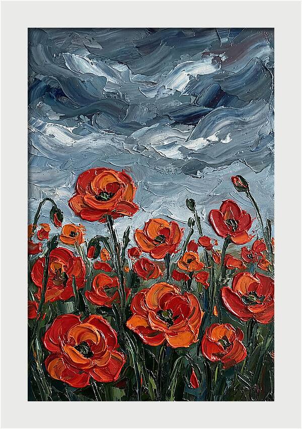 Poppy Field Under Dramatic Skies