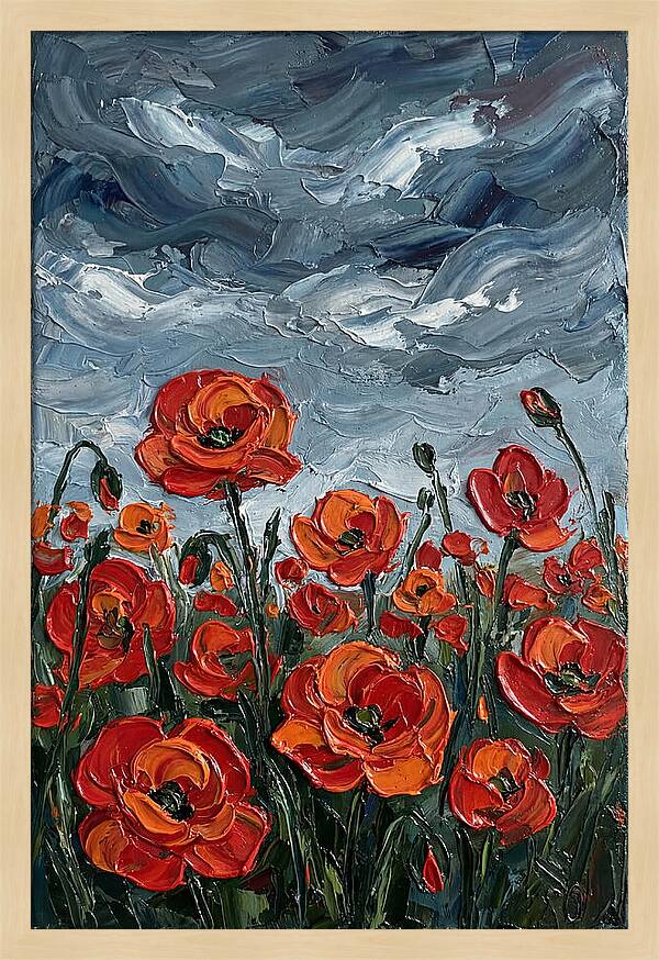 Poppy Field Under Dramatic Skies