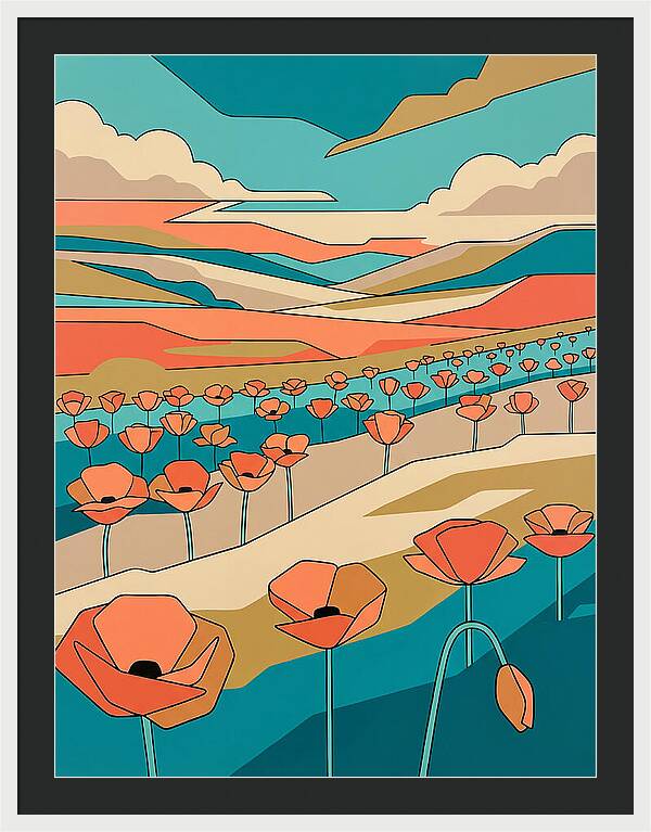 Poppy Fields Under Vibrant Skies