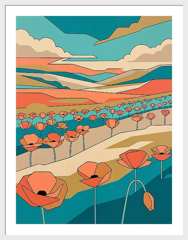 Poppy Fields Under Vibrant Skies