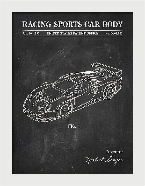 Porsche 911 Gt1 Racing Sports Car Body Chalkboard Patent Usd402922s