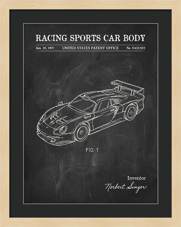 Porsche 911 Gt1 Racing Sports Car Body Chalkboard Patent Usd402922s