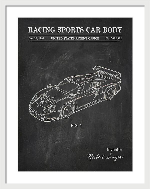 Porsche 911 Gt1 Racing Sports Car Body Chalkboard Patent Usd402922s