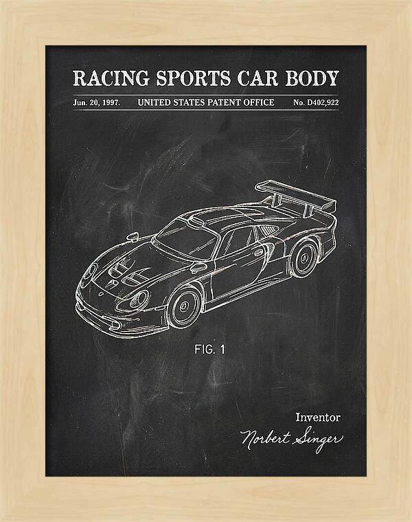 Porsche 911 Gt1 Racing Sports Car Body Chalkboard Patent Usd402922s