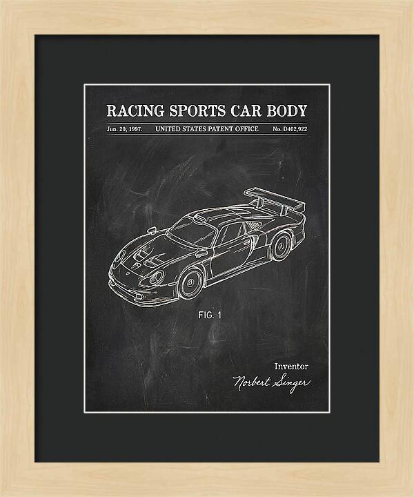 Porsche 911 Gt1 Racing Sports Car Body Chalkboard Patent Usd402922s