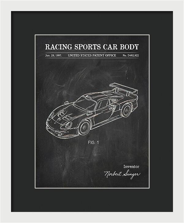Porsche 911 Gt1 Racing Sports Car Body Chalkboard Patent Usd402922s