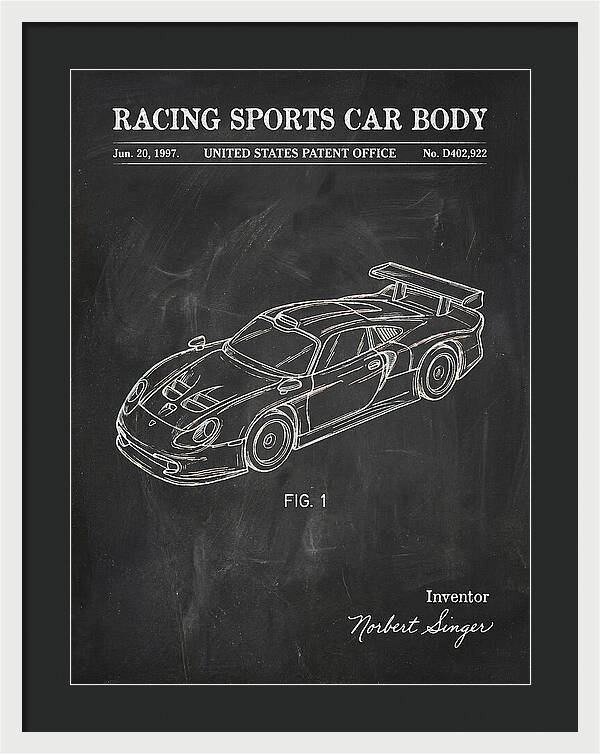Porsche 911 Gt1 Racing Sports Car Body Chalkboard Patent Usd402922s