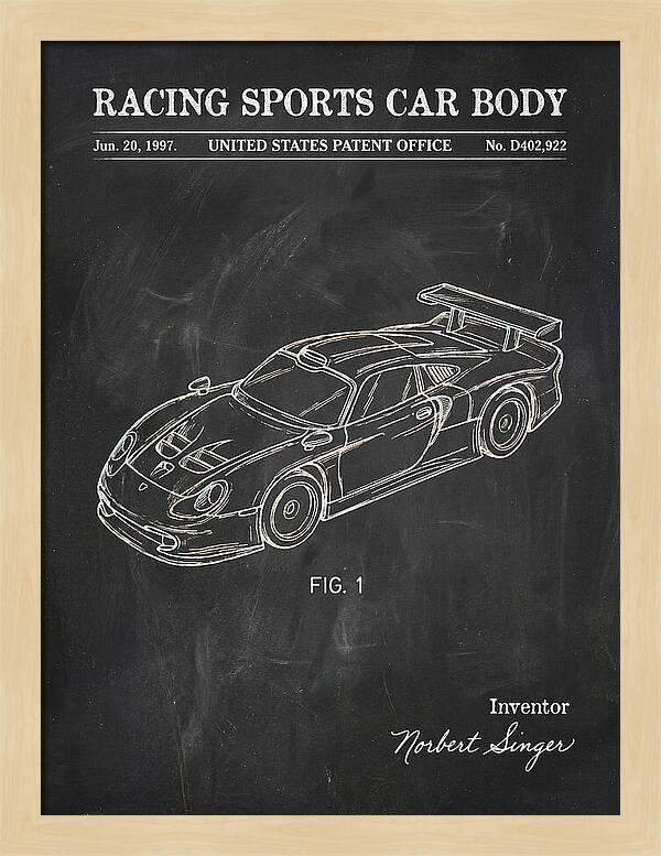 Porsche 911 Gt1 Racing Sports Car Body Chalkboard Patent Usd402922s