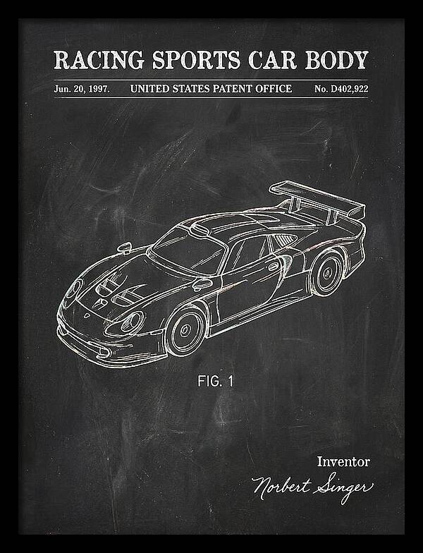 Porsche 911 Gt1 Racing Sports Car Body Chalkboard Patent Usd402922s