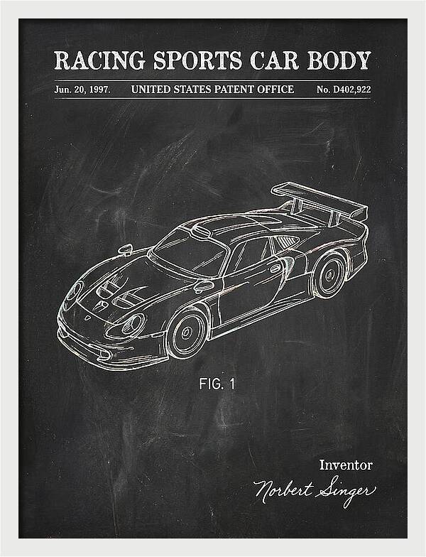 Porsche 911 Gt1 Racing Sports Car Body Chalkboard Patent Usd402922s
