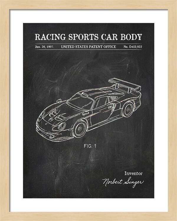 Porsche 911 Gt1 Racing Sports Car Body Chalkboard Patent Usd402922s