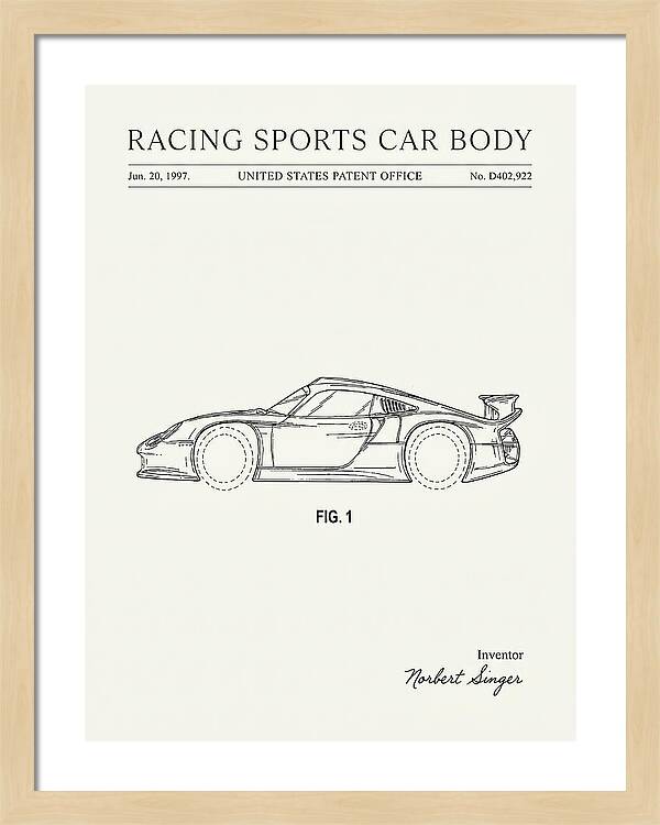 Porsche 911 Gt1 Racing Sports Car Body Minimalist Patent Usd402922s