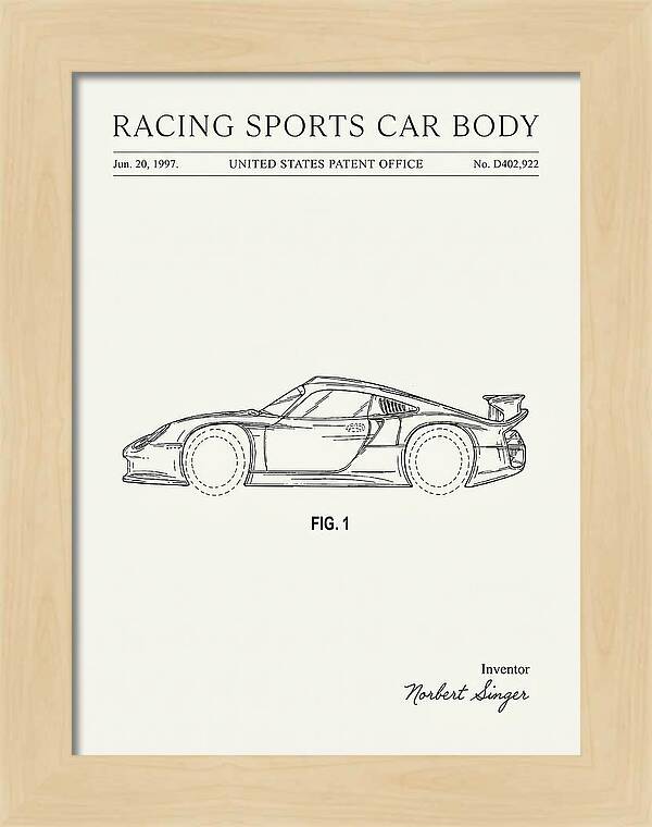 Porsche 911 Gt1 Racing Sports Car Body Minimalist Patent Usd402922s