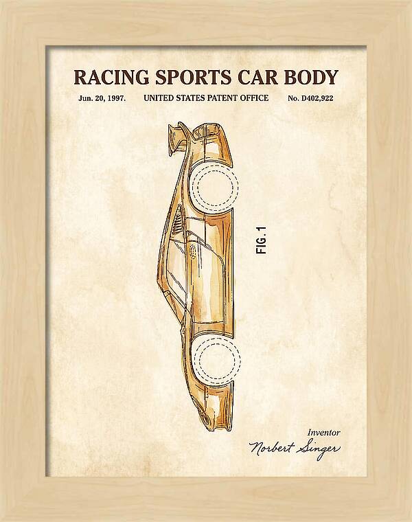 Porsche 911 Gt1 Racing Sports Car Body Watercolor Patent Usd402922s
