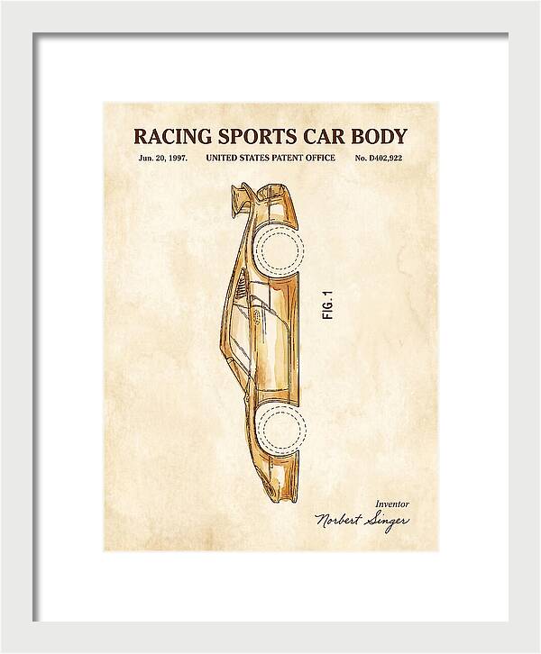 Porsche 911 Gt1 Racing Sports Car Body Watercolor Patent Usd402922s