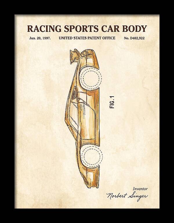 Porsche 911 Gt1 Racing Sports Car Body Watercolor Patent Usd402922s