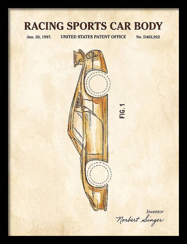 Porsche 911 Gt1 Racing Sports Car Body Watercolor Patent Usd402922s