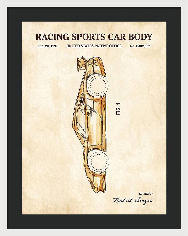 Porsche 911 Gt1 Racing Sports Car Body Watercolor Patent Usd402922s