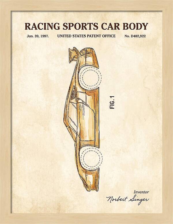 Porsche 911 Gt1 Racing Sports Car Body Watercolor Patent Usd402922s