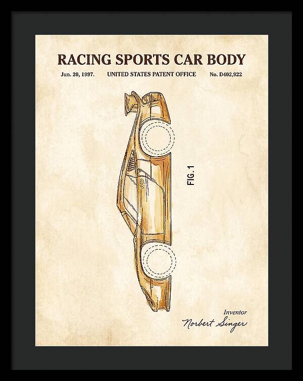 Porsche 911 Gt1 Racing Sports Car Body Watercolor Patent Usd402922s