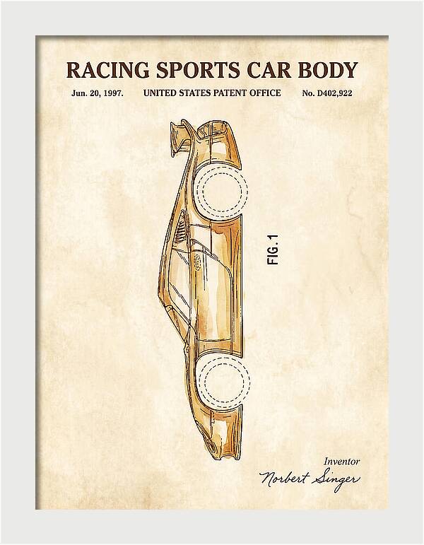 Porsche 911 Gt1 Racing Sports Car Body Watercolor Patent Usd402922s