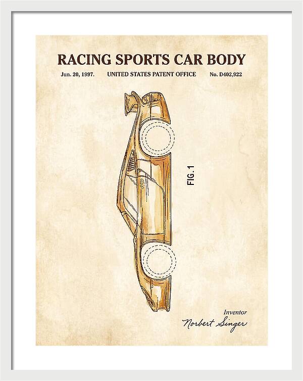 Porsche 911 Gt1 Racing Sports Car Body Watercolor Patent Usd402922s