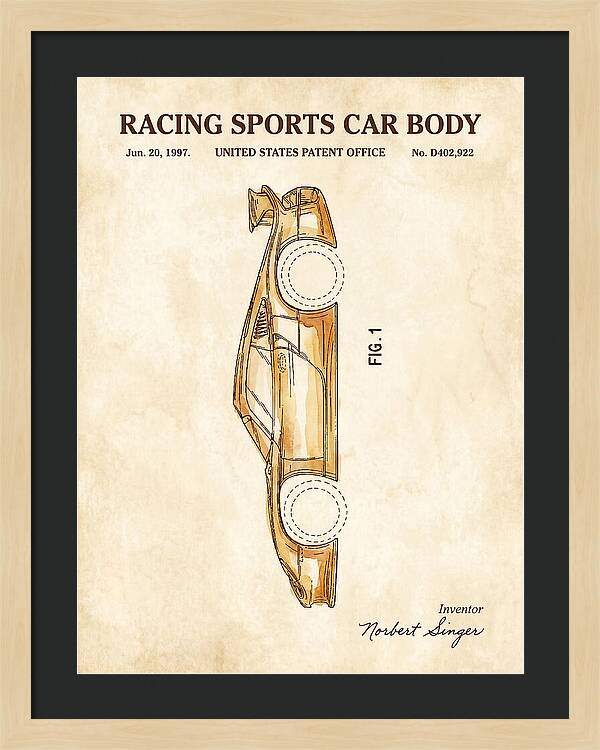 Porsche 911 Gt1 Racing Sports Car Body Watercolor Patent Usd402922s