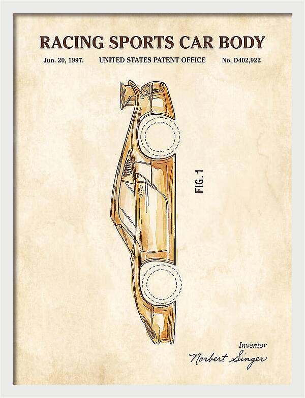 Porsche 911 Gt1 Racing Sports Car Body Watercolor Patent Usd402922s