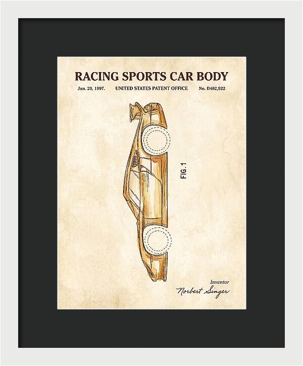 Porsche 911 Gt1 Racing Sports Car Body Watercolor Patent Usd402922s