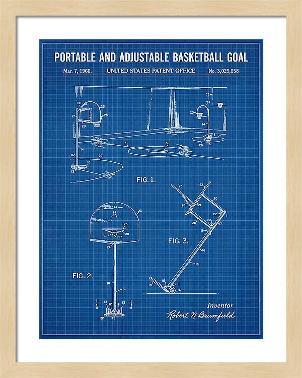 Portable Adjustable Basketball Goal Blueprint Patent Us3025058