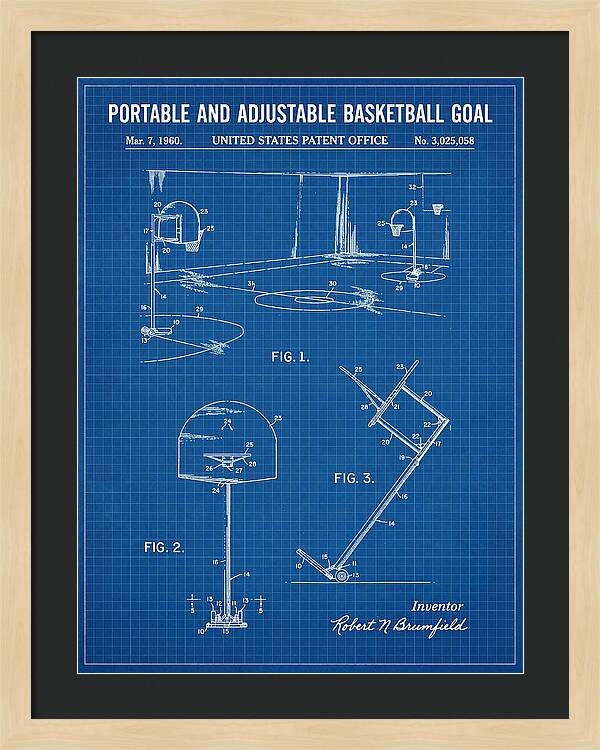 Portable Adjustable Basketball Goal Blueprint Patent Us3025058