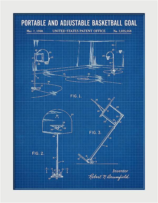 Portable Adjustable Basketball Goal Blueprint Patent Us3025058