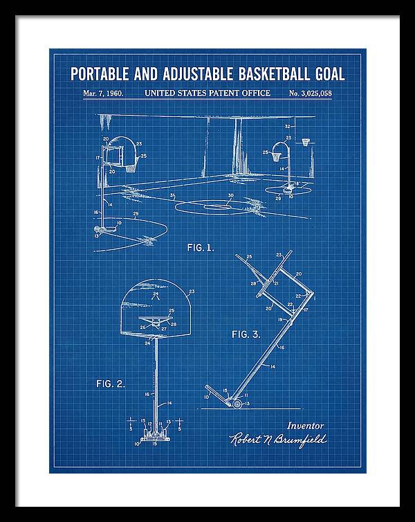 Portable Adjustable Basketball Goal Blueprint Patent Us3025058