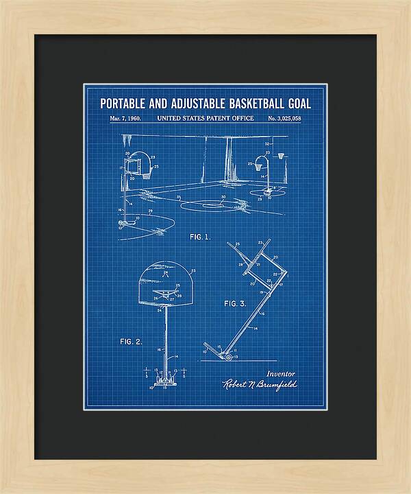 Portable Adjustable Basketball Goal Blueprint Patent Us3025058